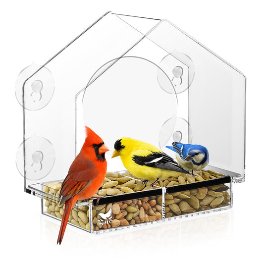 House Window Bird Feeder with Viewing Hole and Seed Tray