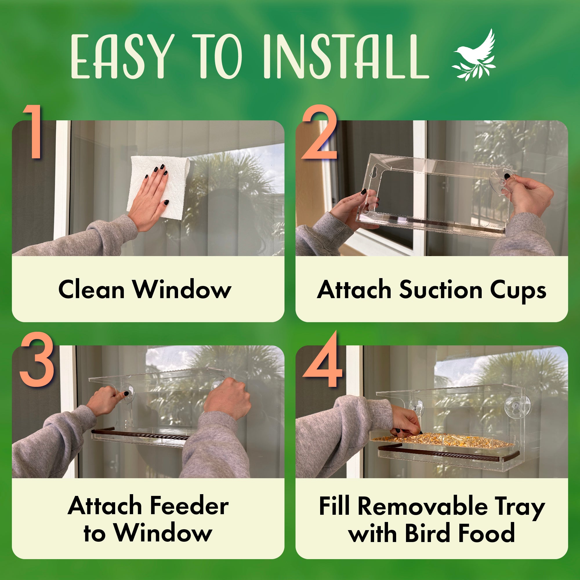 Window Bird Feeder with Viewing Hole and Seed Tray