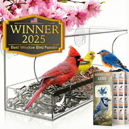 Window Bird Feeder with Bird Guide, Strong Suction Cups and Seed Tray