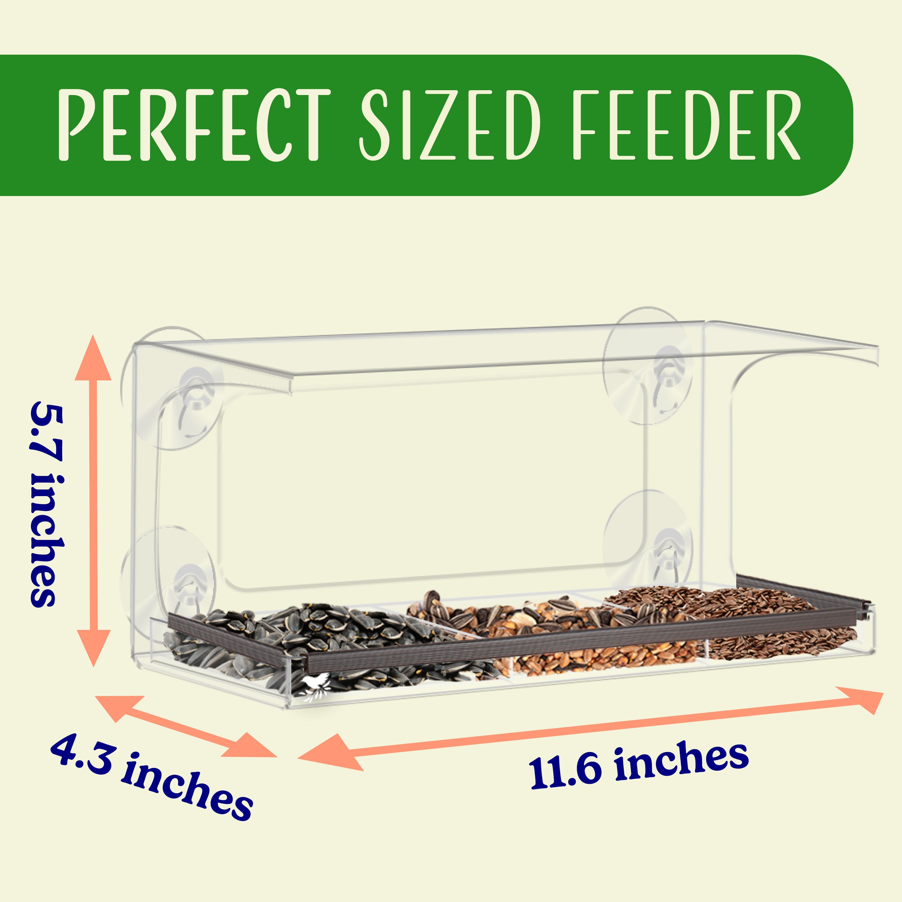 Window Bird Feeder with Viewing Hole and Seed Tray
