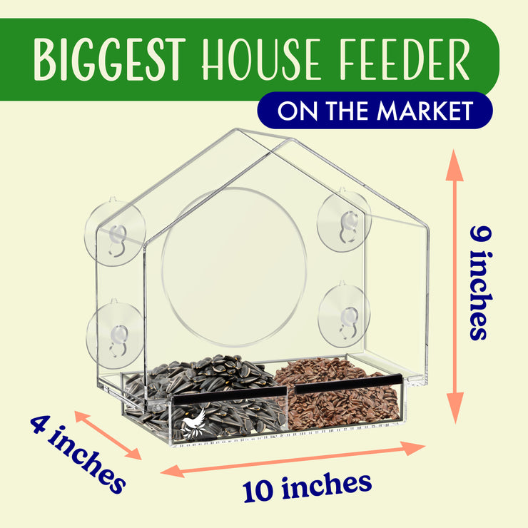 House Window Bird Feeder with Viewing Hole and Seed Tray