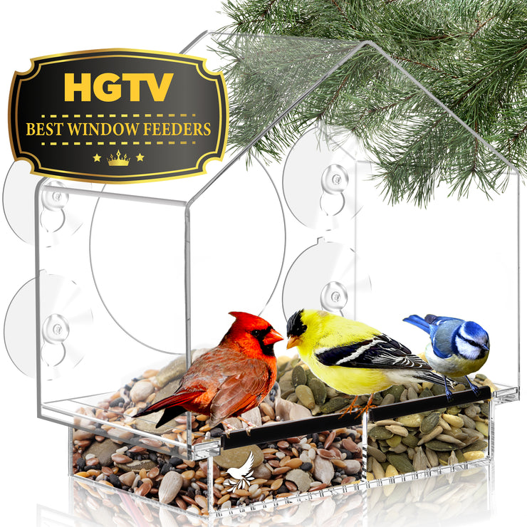 House Window Bird Feeder with Viewing Hole and Seed Tray