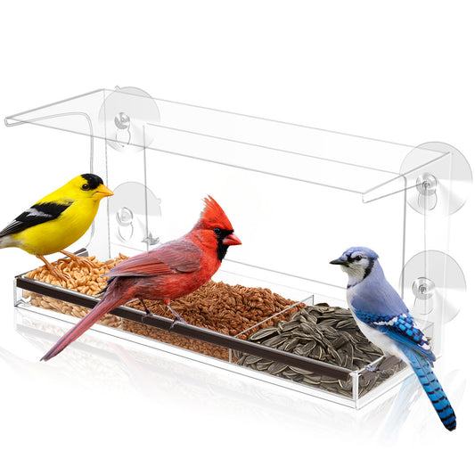 Window Bird Feeder with Viewing Hole and Seed Tray